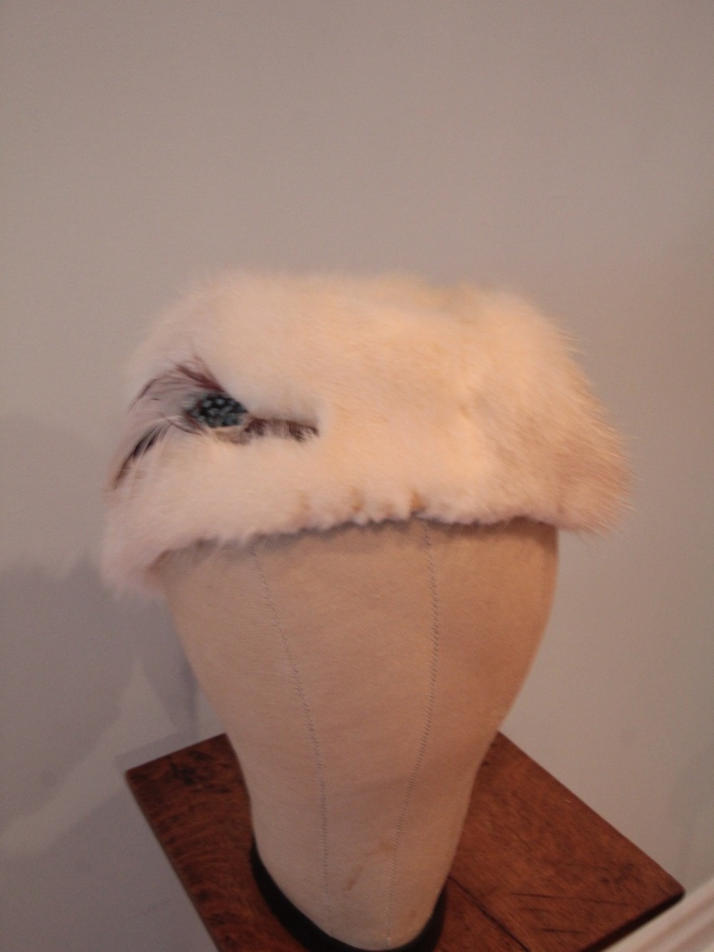 1960’s Rabbit Fur Hat with Feather Accents